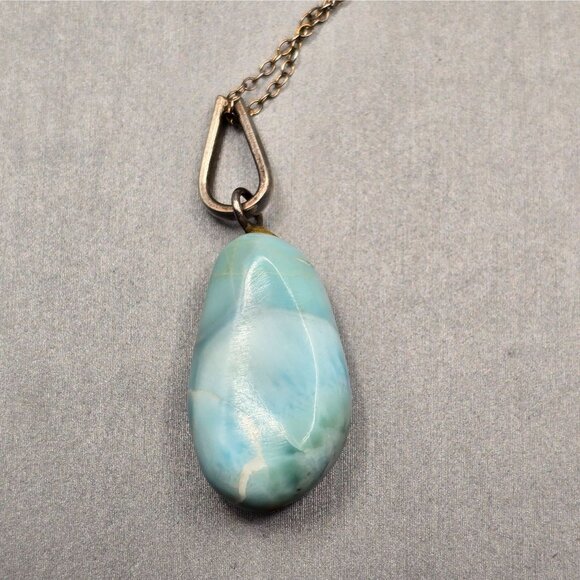 VTG Sterling Silver Larimar Pendant Necklace 18" Teardrop Signed F 6.79g - Picture 11 of 15